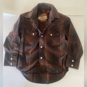 Rafter C Cowboy Shirt Youth XS Brown Plaid Western Pearl Snap Long Sleeve